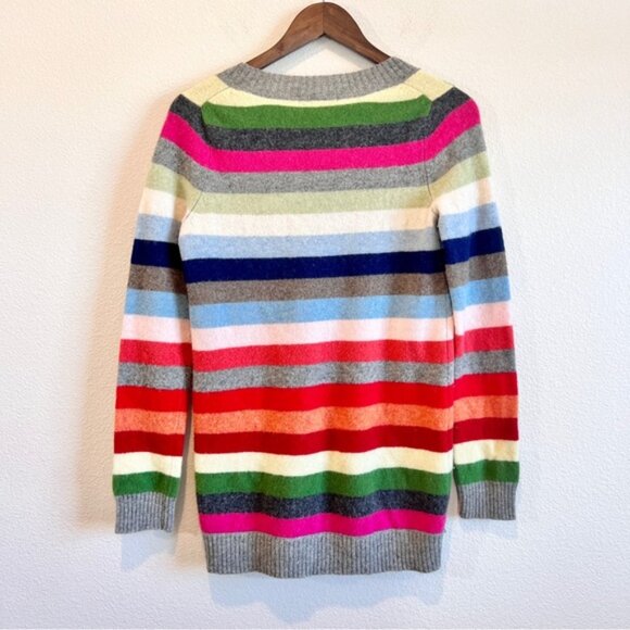 GAP 100% Lambswool Rainbow Stripe V-Neck Sweater Medium Multicolor Cozy - Picture 8 of 10